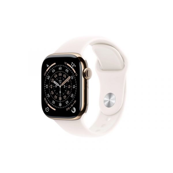 Apple Watch Series 11 GPS + Cellular 42mm-es aranyszínű titántok, lágy rózsaszín sportszíj – S/M (MF8W4MP/A)