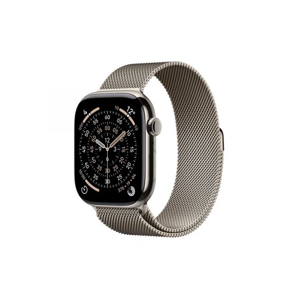Apple Watch Series 11 GPS + Cellular 46mm-es natúr titántok, natúr milánói szíj – M/L (MFD04MP/A)
