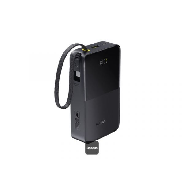 Baseus EnerFill FC51 Bipow 2 Pro gyorstöltő powerbank 10000 mAh, 22.5W, beépített USB Type-C kábel, fekete (E0027600)
