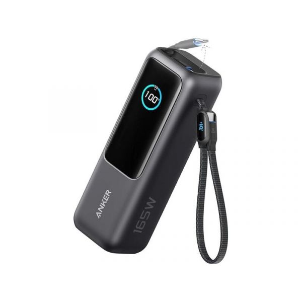 Anker Laptop Power Bank 25K, 25000mAh, 165W, Beépített USB-C kábel behúzható, fekete - A1695H11
