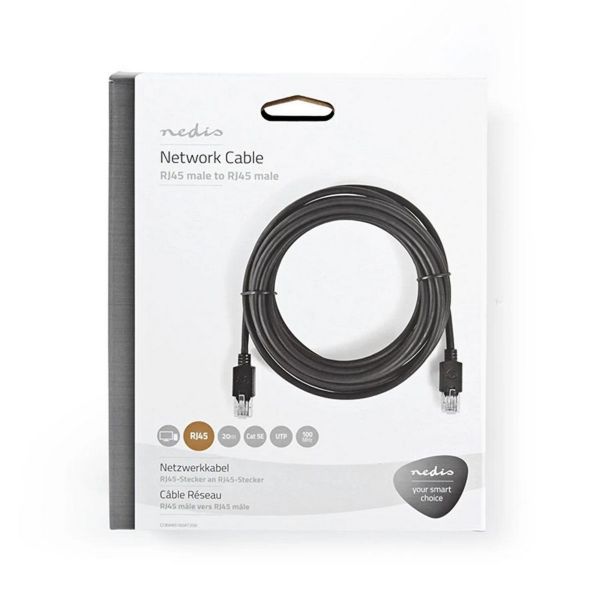 Nedis CCBW85100AT200 UTP Cat5e patch kábel, LSZH, RJ45, 10/100/1000 Mbit/s, hossz 20m, fekete