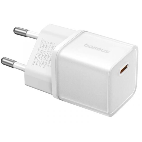 BASEUS GaN5S hálózati töltő Type-C aljzat (20W, PD gyorstöltő 3.0, GaN5S), fehér