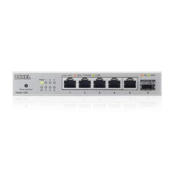 ZYXEL Switch 5x2500Mbps + 1xSFP+ Fémházas Asztali Nem menedzselhető, XMG-105-ZZ0101F