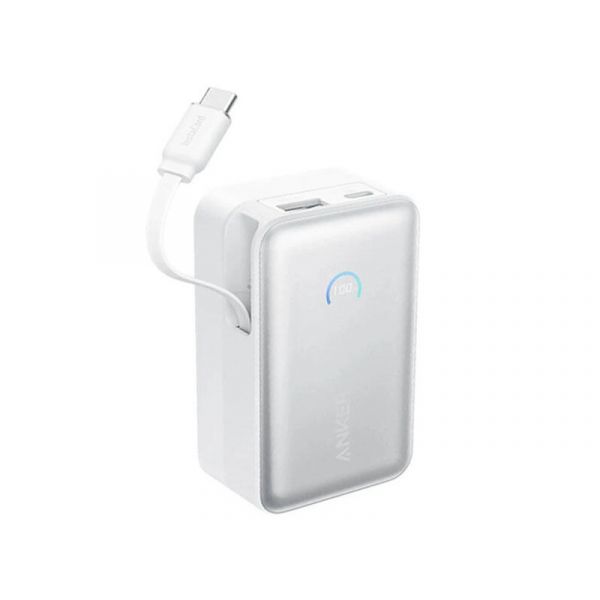 Anker Nano Power Bank (10K, 45W, Built-In Retractable USB-C Cable) White - A1638H21