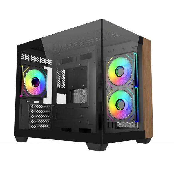 COOLER MASTER Ház ITX/Micro-ATX ELITE 481 Wood,Tápegység nélkül, Fekete