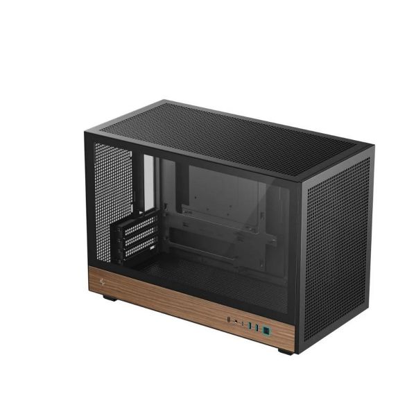 DEEPCOOL Ház Micro-ATX CH260 WOOD, Tápegység nélkül, Fekete, Üvegfalú