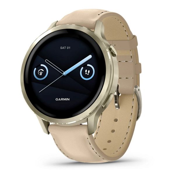 Garmin Venu 4 41mm, Lunar Gold, Bone Silicone Sand Leather Band Okosóra (010-03013-03)