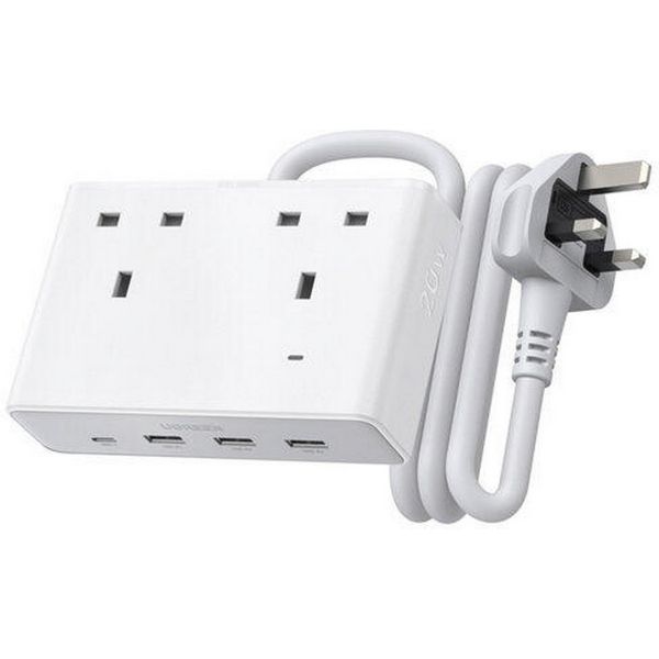 UGREEN Nexode S620 Brit szabvány 2x hálózati csatlakozó, 3x USB, 1x USB-C, 1,5 m Fehér Elosztó (85170)