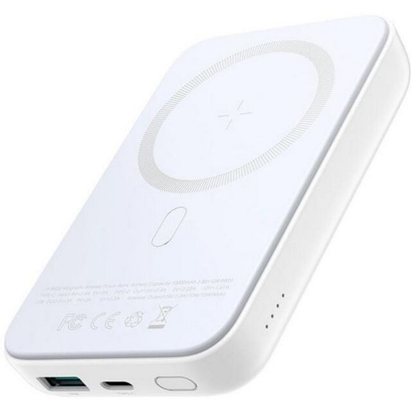 JOYROOM vésztöltő Type-C+USB aljzat (10000mAh, 20W, PD gyorstöltő, wireless, mágneses, mini) FEHÉR (JR-W020 WHITE)