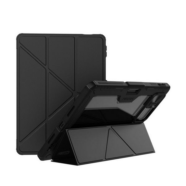 NILLKIN BUMPER LEATHER műanyag telefonvédő (aktív FLIP, ütésállóság, asztali tartó, kamera védelem, ceruza tartó) FEKETE (GP-182522)