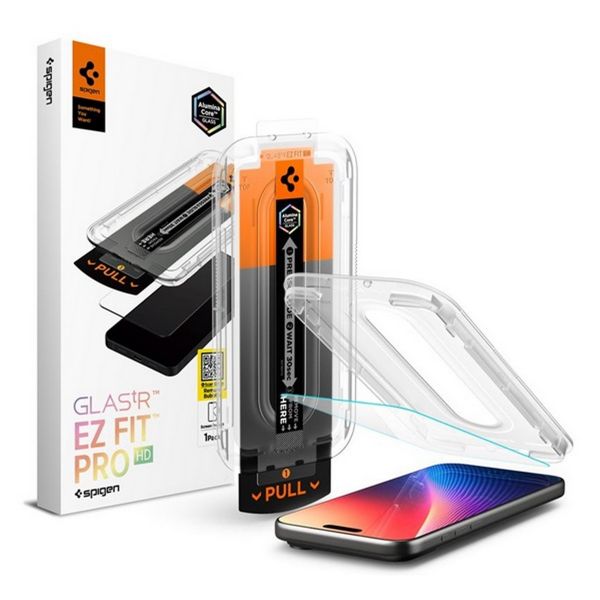 SPIGEN GLASS TR EZ FIT PRO HD képernyővédő üveg (2.5D, tokbarát, ultravékony, 0.2mm, 9H + segédkeret) ÁTLÁTSZÓ (AGL10097)
