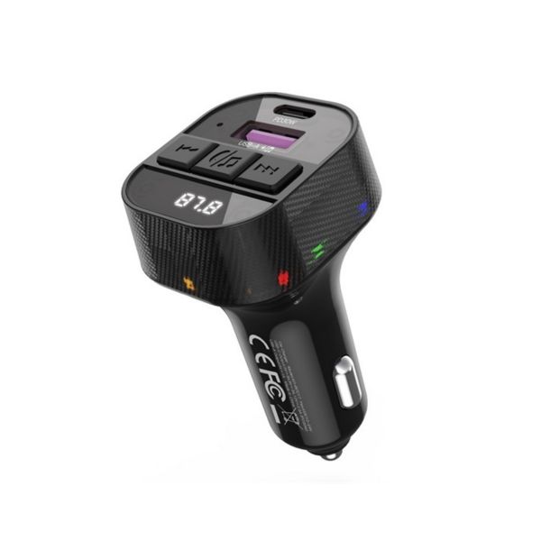 XO BCC17 bluetooth FM transmitter autós töltő USB+Type-C aljzat (v5.3, 30W, gyorstöltő, LED kijelző) FEKETE (XO-BCC17)