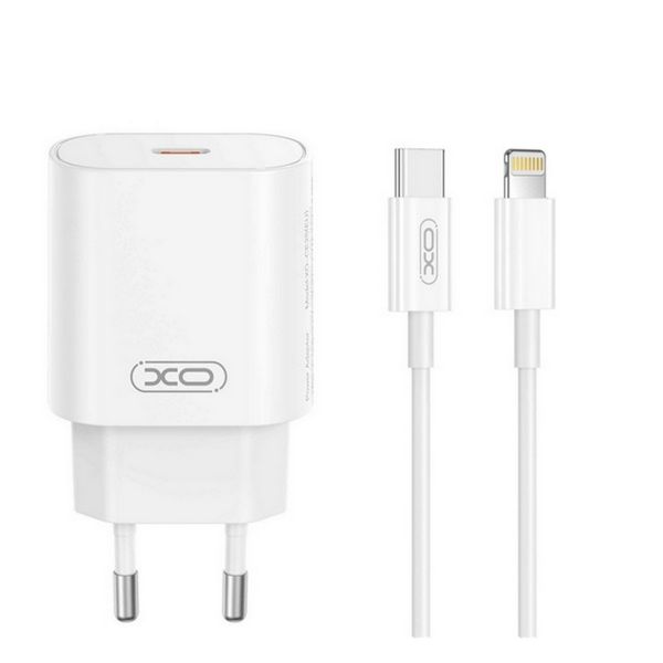 XO CE25 hálózati töltő Type-C aljzat 25W, PD gyorstöltő + lightning kábel (XO-CE25+LIGHTNING) FEHÉR