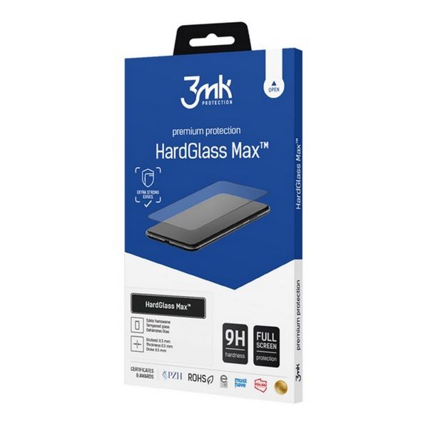 3MK HARD GLASS MAX képernyővédő üveg (3D, tokbarát, extra karcálló, 0,3mm, 9H + segédkeret) FEKETE (GP-177374)