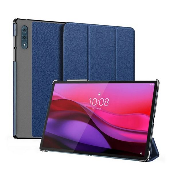 DUX DUCIS DOMO tok álló, bőr hatású (aktív FLIP, oldalra nyíló, TRIFOLD, asztali tartó, textil minta) SÖTÉTKÉK (GP-176151)