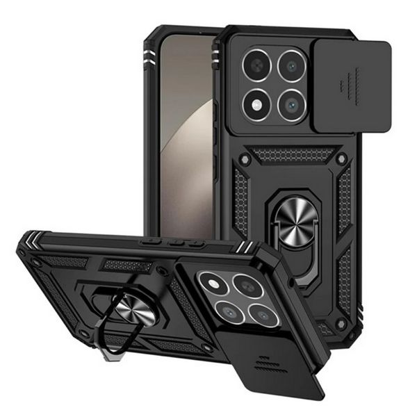 Gigapack Defender szilikon telefonvédő (ütésállóság, tartógyűrű, kameravédő) FEKETE (GP-180129)
