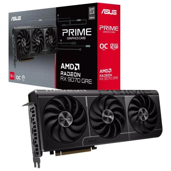 ASUS Video Card AMD Radeon RX 9070 GRE PRIME-RX9070GRE-O12G, 12GB GDDR6, 18 Gbps , 2 x 8-pin, 3 x Native Displayport 2.1 (90YV0PP0-M0NA00)