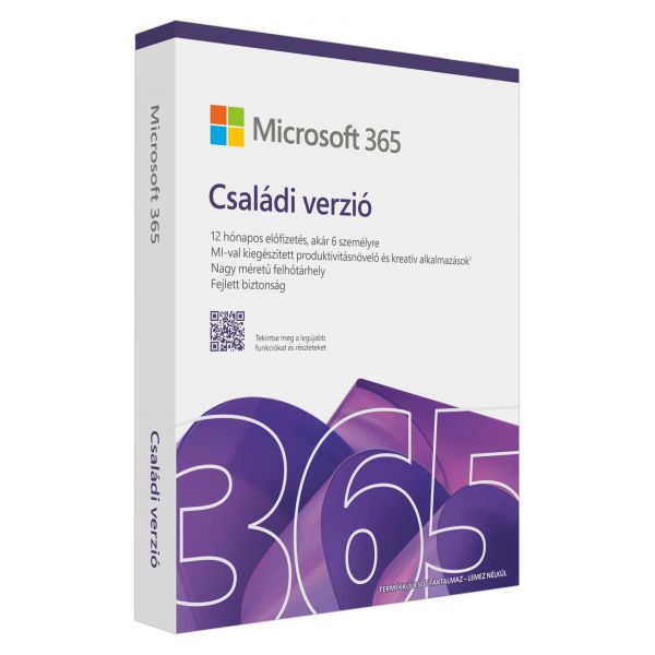 Microsoft 365 Családi verzió 1éves előfizetés EuroZone Medialess (EP2-32372)