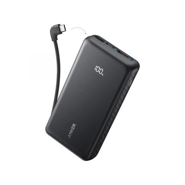 Anker Zolo Power Bank (20K, 22.5W, Built-In USB-C Cable) Black (A110EH11)