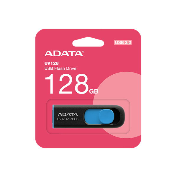 ADATA Pendrive 128GB, UV128 USB 3.2, Fekete-kék (AUV128-128G-RBE)