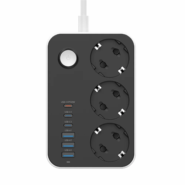 COLORWAY Hálózati elosztó, CW-CHE36PDB, 3 dugalj, 6xUSB (3USB-A + 3TYPE-C) (20W), fekete (CW-CHE36PDB)