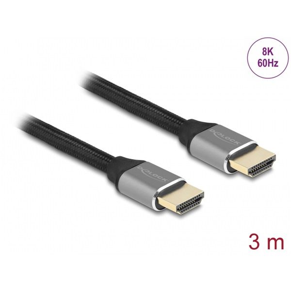 DELOCK kábel HDMI male / male összekötő 48 Gbps 8K 60Hz tanúsítvánnyal 3m szürke (83997)