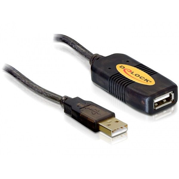 DELOCK USB2.0 aktív hosszabbító kábel, 10m (82446) Fekete