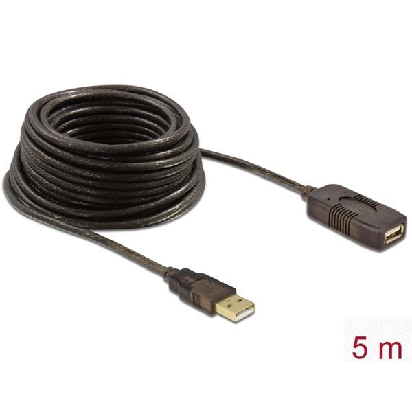 DELOCK USB 2.0 aktív hosszabbító kábel 5m (82308) Fekete