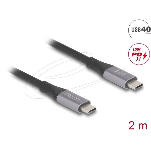 DELOCK kábel USB 40 Gbps Type-C male / male összekötő PD 3.1 240W E-Marker 2m szürke fém (81192)