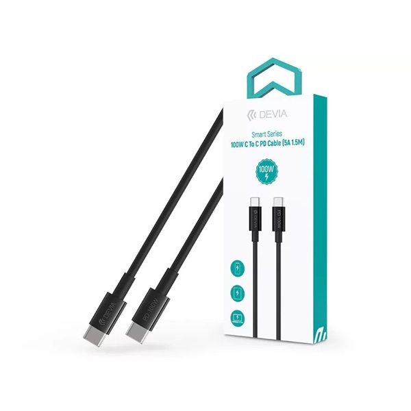 DEVIA USB-C - USB C (Type-C) ADAT ÉS TÖLTŐKÁBEL - SMART SERIES 100W PD, Fekete, 1,5m (ST111110)