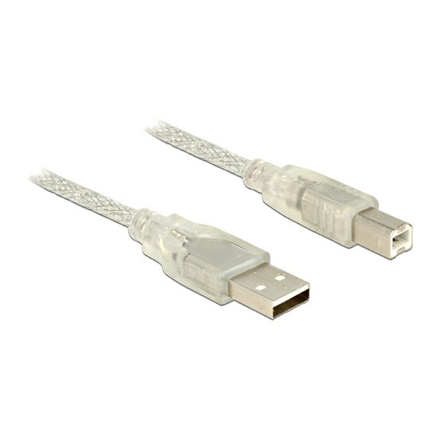 DELOCK USB 2.0 Type-A male to USB 2.0 Type-B male kábel, 1m, átlátszó (83892)
