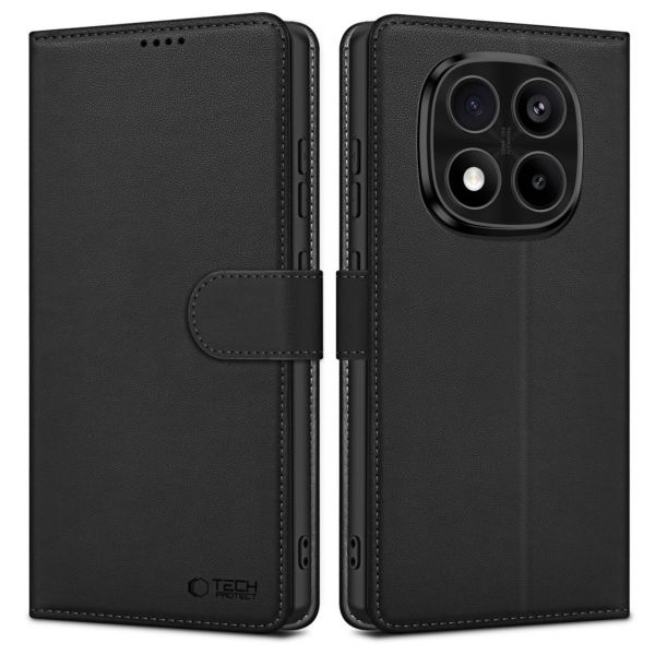 Tok álló, bőr hatású (aktív FLIP, oldalra nyíló, TRIFOLD, asztali tartó) FEKETE - Xiaomi Redmi Note 14 Pro 5G (GP-167236)