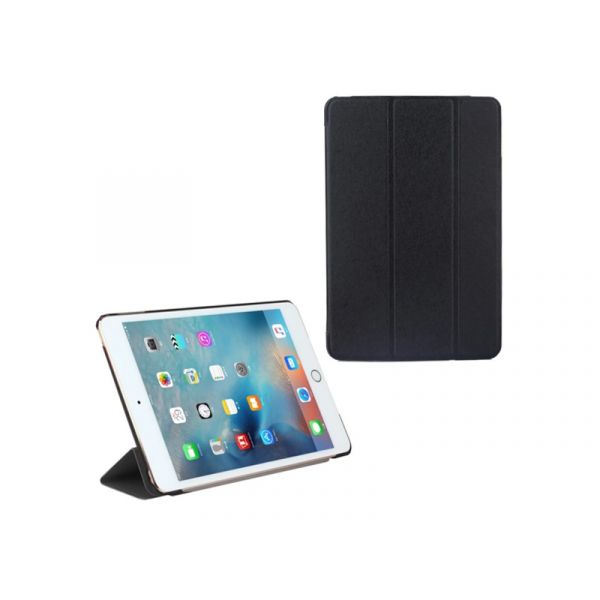 Tok álló, bőr hatású (aktív flip, oldalra nyíló, TRIFOLD asztali tartó funkció, textil minta) FEKETE - Apple IPAD9.7 (GP-70040)