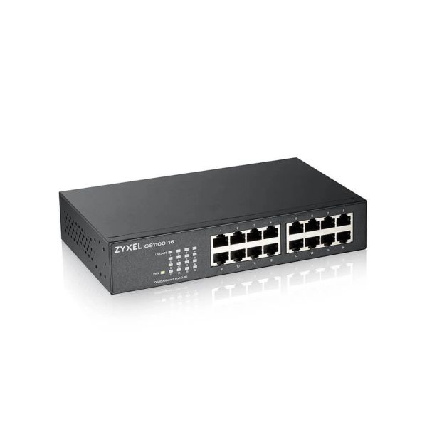 ZYXEL Switch 16x1000Mbps Fémházas Rackes Unmanaged DIP Selector, GS1100-16S-EU0101F