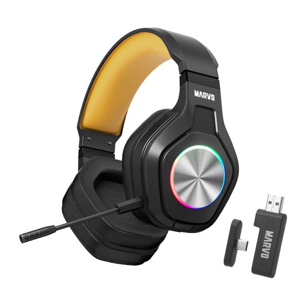 MARVO Pulz 80W vezeték nélküli fejhallgató - fekete - RGB világítás (HG9084W)