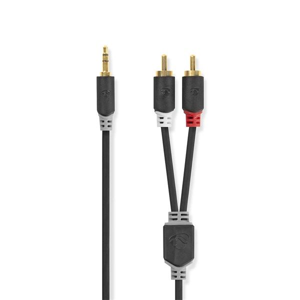 Nedis CABW22200AT50 sztereo audió kábel 3,5mm sztereo jack - 2x RCA, Aranyozott, 5 m