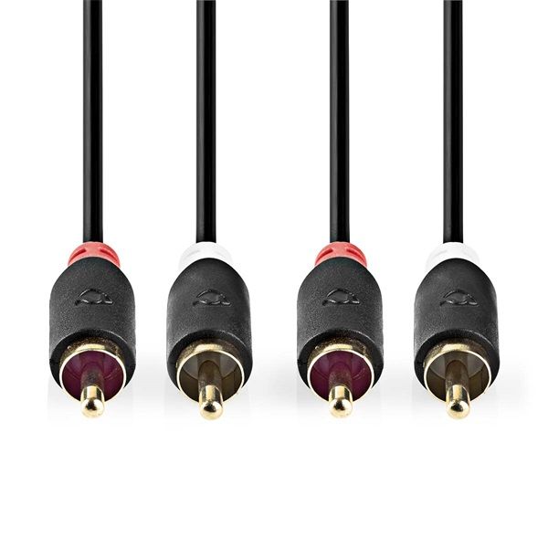Nedis CABW24200AT20 sztereo audió kábel 2x RCA férfi, 2x RCA férfi, Aranyozott, 2 m , kerek, Antracit