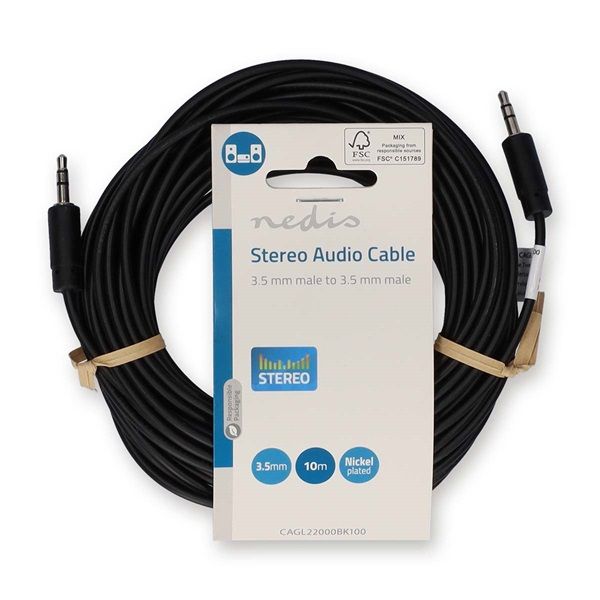 Nedis CAGL22000BK100 sztereo audio kábel, 3,5 mm jack dugó - 3,5 mm jack dugó, 10m