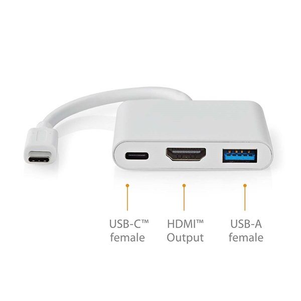 Nedis USB-C multiport adapter, dokkoló - HDMI/ USB-A / USB-C aljzat, 5 Gbps (CCGB64770WT01)