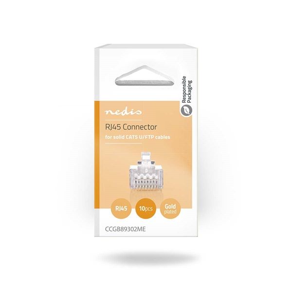 Nedis CCGB89302ME tömör kábelre, UTP RJ45 CAT5 csatlakozó dugó, szerelhető, aranyozott, 10db/csomag