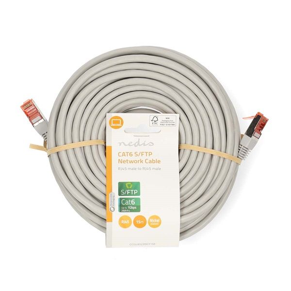 Nedis CCGL85220GY150 UTP / FTP Cat6 patch kábel, RJ45 aranyozott érintkezők, 10/100/1000 Mbit/s, hossz 15m