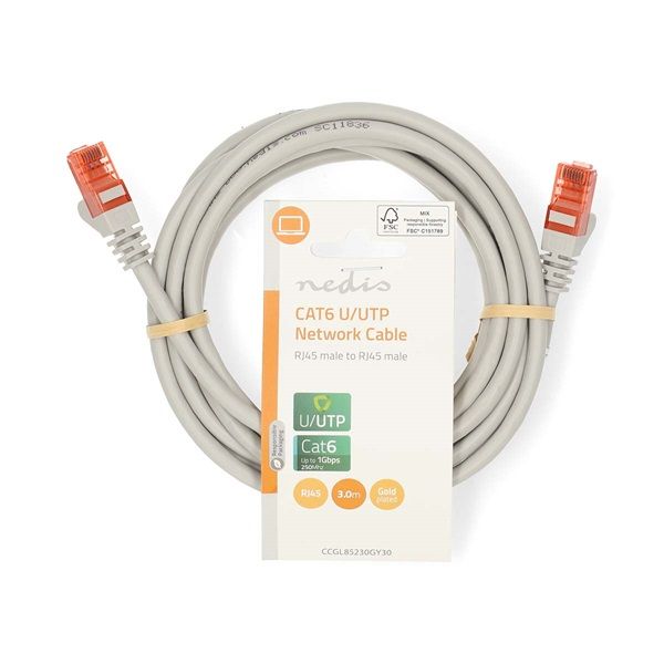 Nedis CCGL85230GY30 UTP Cat6 patch kábel, RJ45 aranyozott érintkezők, hossz 3m