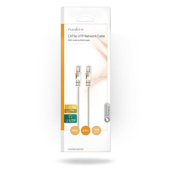 Nedis CCGP85100GY20 UTP Cat5e patch kábel, RJ45, 10/100/1000 Mbit/s, hossz 2m
