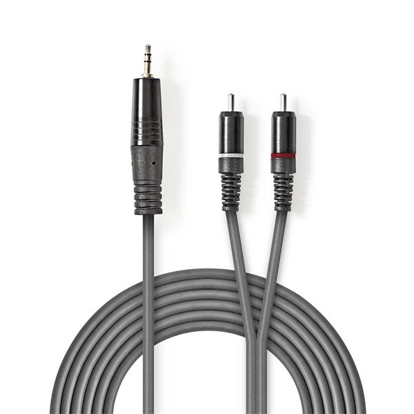 Nedis COTH22200GY15 félprofi audio kábel, 3,5mm sztero jack dugó - 2 x RCA dugó, 1.5m, rugalmas