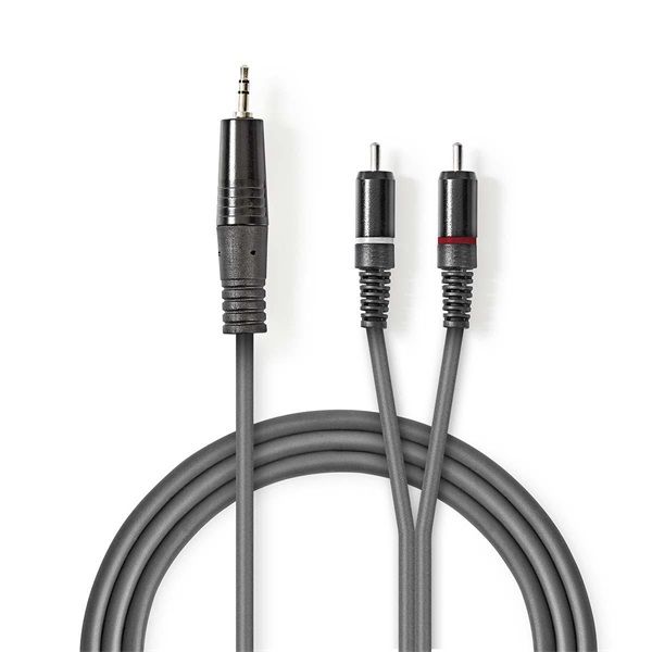 Nedis COTH22200GY30 félprofi audio kábel, 3,5mm sztero jack dugó - 2 x RCA dugó, 3m, rugalmas