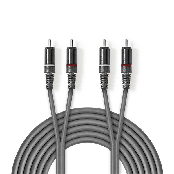 Nedis COTH24200GY30 sztereo audió kábel, 2x RCA férfi, 2x RCA férfi, Nikkelezett, 3 m, kerek, Sötétszürke