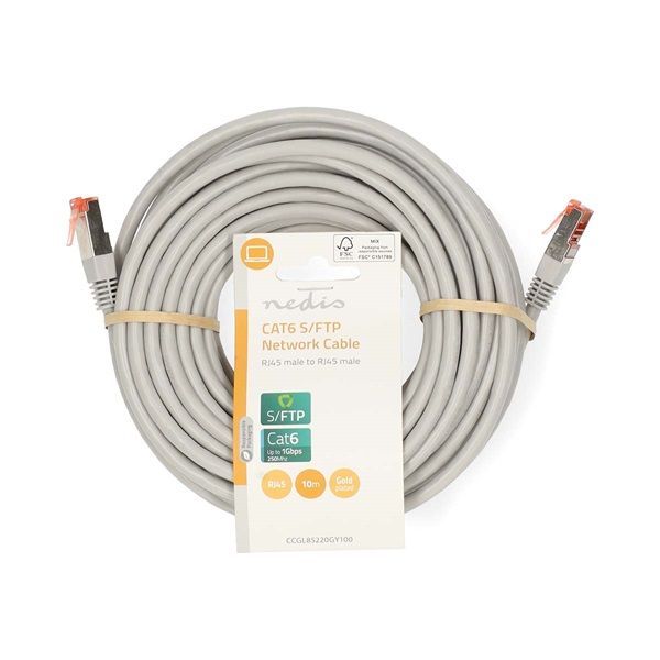 Nedis Cat6 patch kábel, szürke, aranyozott érintkezők, 10m (CCGL85220GY100)