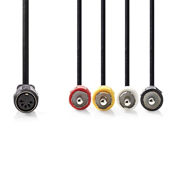 Nedis audió kábel 5p DIN aljzat - 4 x RCA DUGÓ, hossz 0.20m, CAGL20475BK02