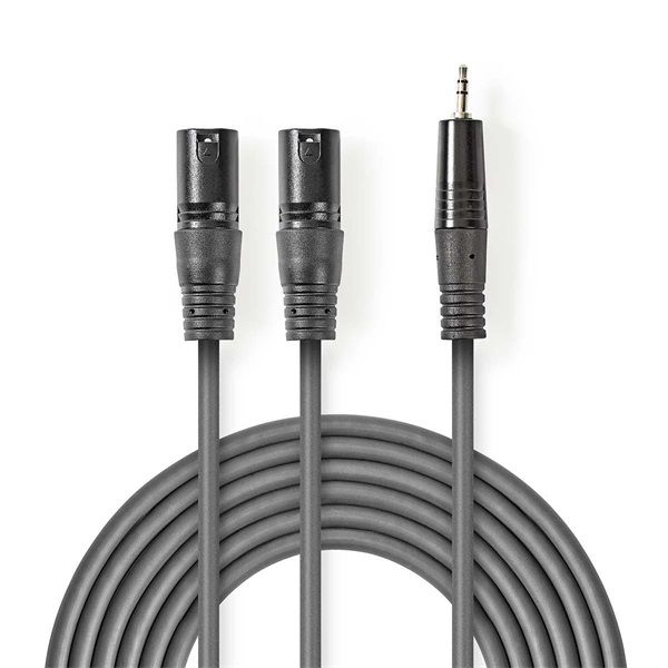 Nedis félprofi XLR audió kábel COTH15310GY15, 2x XLR 3 tűs dugó | 3,5 mm sztereó jack dugó, 1,5m