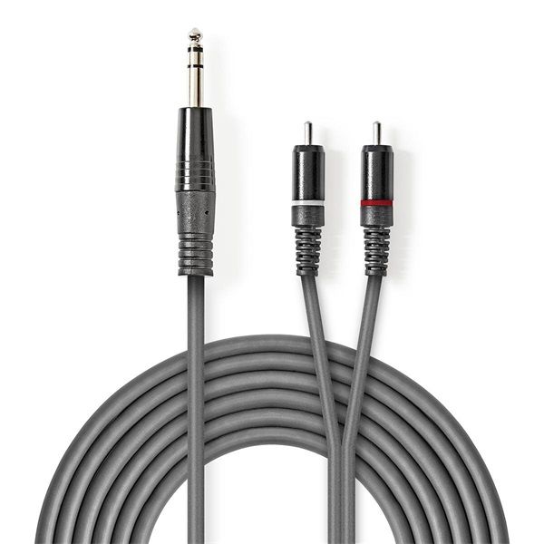 Nedis COTH23300GY15 félprofi XLR audió kábel, 6,35mm sztereo jack dugó - 2x RCA dugó, 1,5m